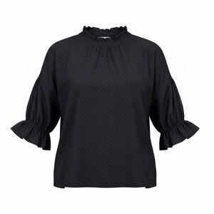 Madewell Black Swiss Dot Smocked Mock Neck Ruffle Sleeve Blouse Top Small Boho